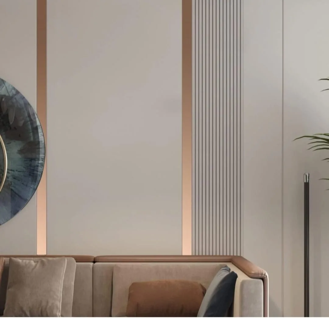 Self-adhesive PVD strip installed on a wall in Rose Gold